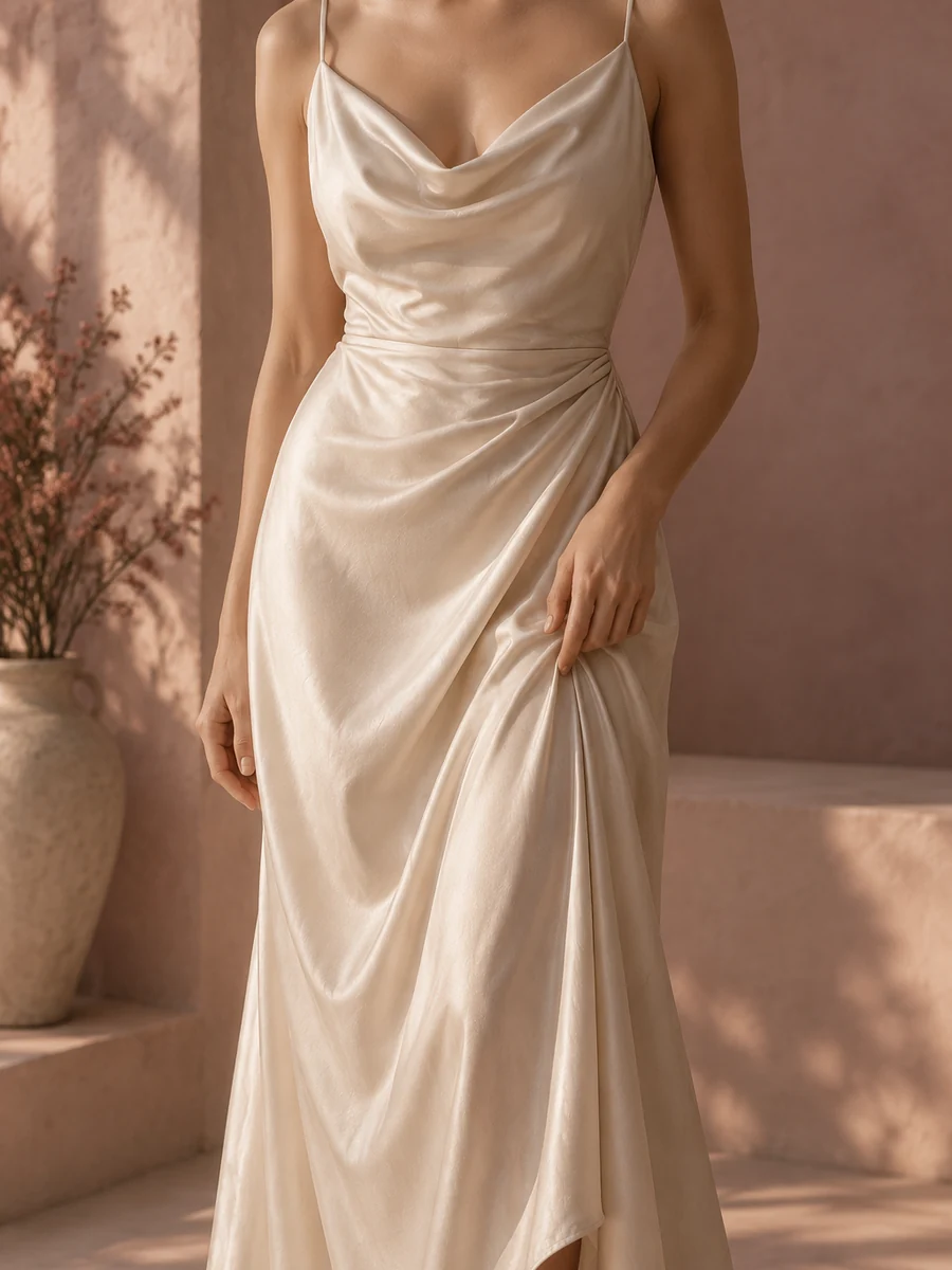 Flowing dress details in soft natural light